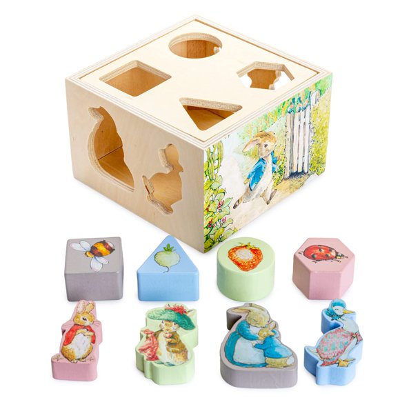 KIDS PREFERRED Beatrix Potter Peter Rabbit Wooden Shape Sorter for Toddlers Includes 8 Pieces Multicolor