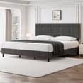 thumbnail image 4 of King Size Platform Bed Frame, Linen Upholstered King Bed Frame, Wooden Slats Support, No Box Spring Needed, Noise-Free, Grey, 4 of 8
