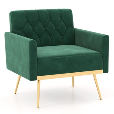 Giantex Mid-century Upholstered Accent Chair, Modern Leisure Velvet Sofa w/Adjustable Foot Pads (1, Green)