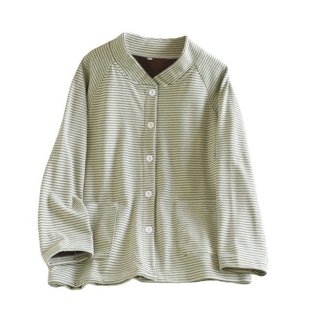 MeetoTime Womens Pajama Top Fall Winter Striped V-neck Button Long Sleeved Bottoming Shirt Home Clothes