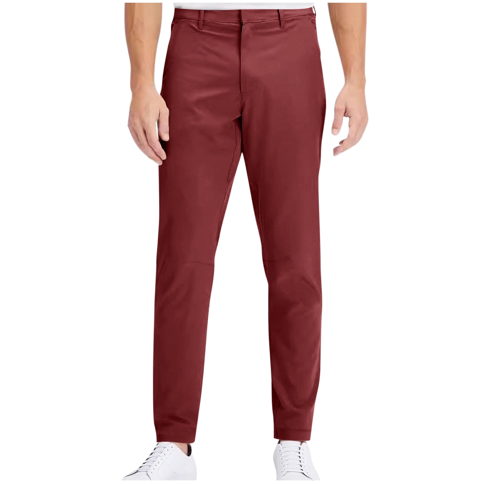 Men's Business Casual Pants Solid Color Zipper Button Straight Leg