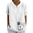 thumbnail image 2 of Jsaierl Chemises en Lin d'Été pour Femmes Imprimé Pissenlit Col à Revers Manches Courtes Blouses Simples Décontractées Polyvalentes, 2 of 4