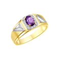 thumbnail image 4 of RYLOS Men's Rings Yellow Gold Plated Silver Classic 7X5MM Oval Gemstone & Diamond Ring Amethyst February Birthstone Rings For Men Size 11, 4 of 7