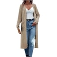 thumbnail image 3 of Sentmoon Lightweight Cardigan Oversized Long Sleeve Fall Sweaters for Women 2025 Solid Color Warm Loose Knitted Fall Womens Clothes with Pocket Winter for Holiday Party Knitwear Khaki L, 3 of 7
