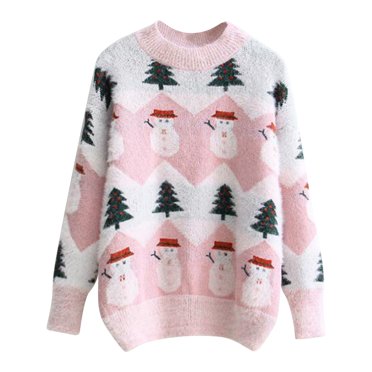 RKSTN Ugly Christmas Sweater for Women Oversized Christmas Printed Pullover Sweater Long Sleeved Round Neck Fashion Knitted Sweater Tops