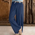 thumbnail image 2 of Femmes Pantalon Large Taille Élastique Pantalon Décontracté en Lin avec Poches Amples, 2 of 7