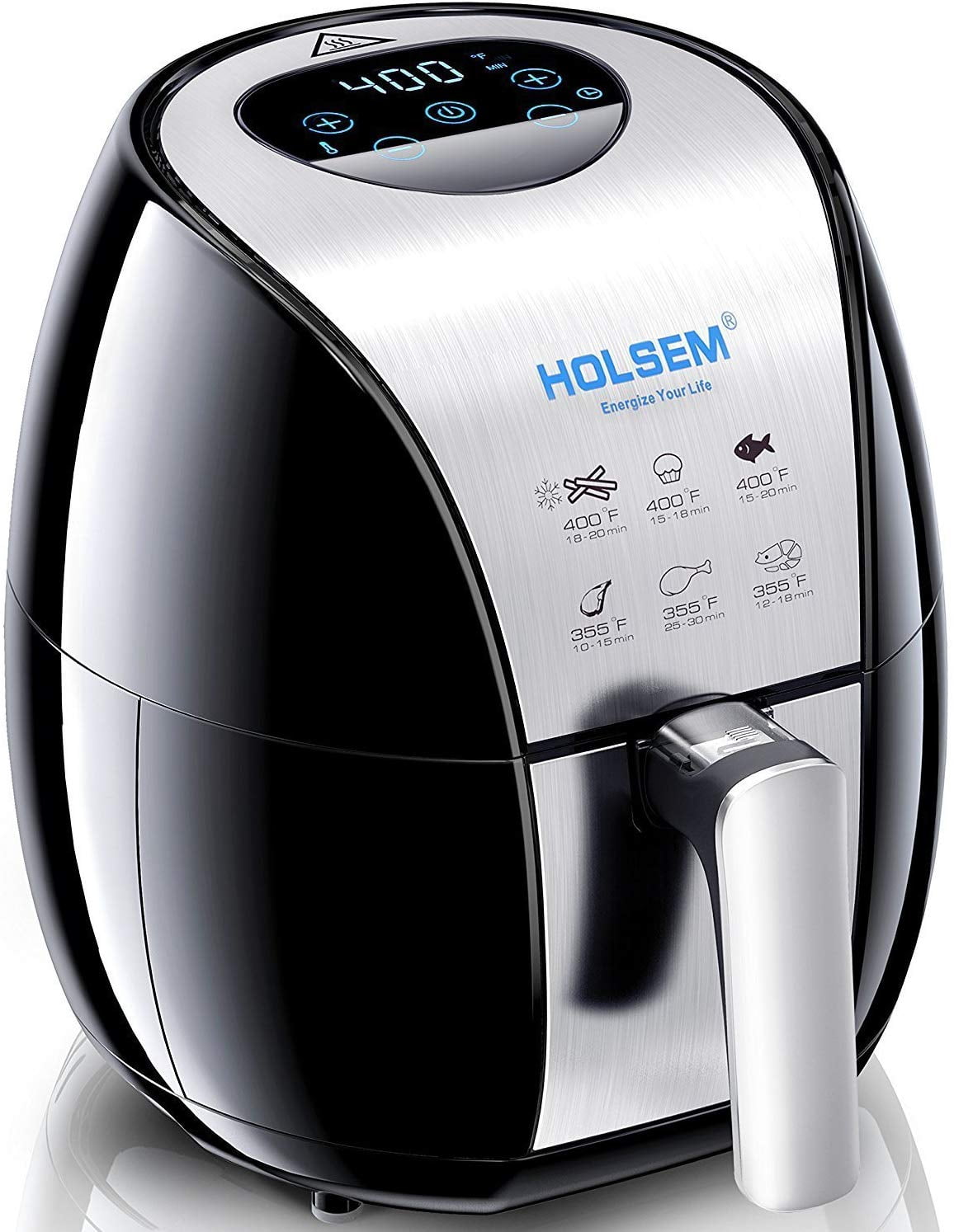 HOLSEM Digital Air Fryer, 3.4 QT, Black/Stainless Steel - Rapid Air Circulation, LED Display