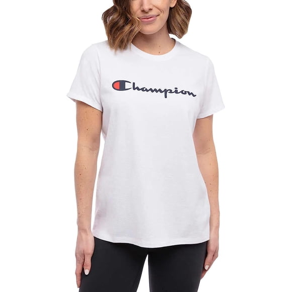 Champion Logo Tee Classic T Shirt for Women in Color White, Size x-small