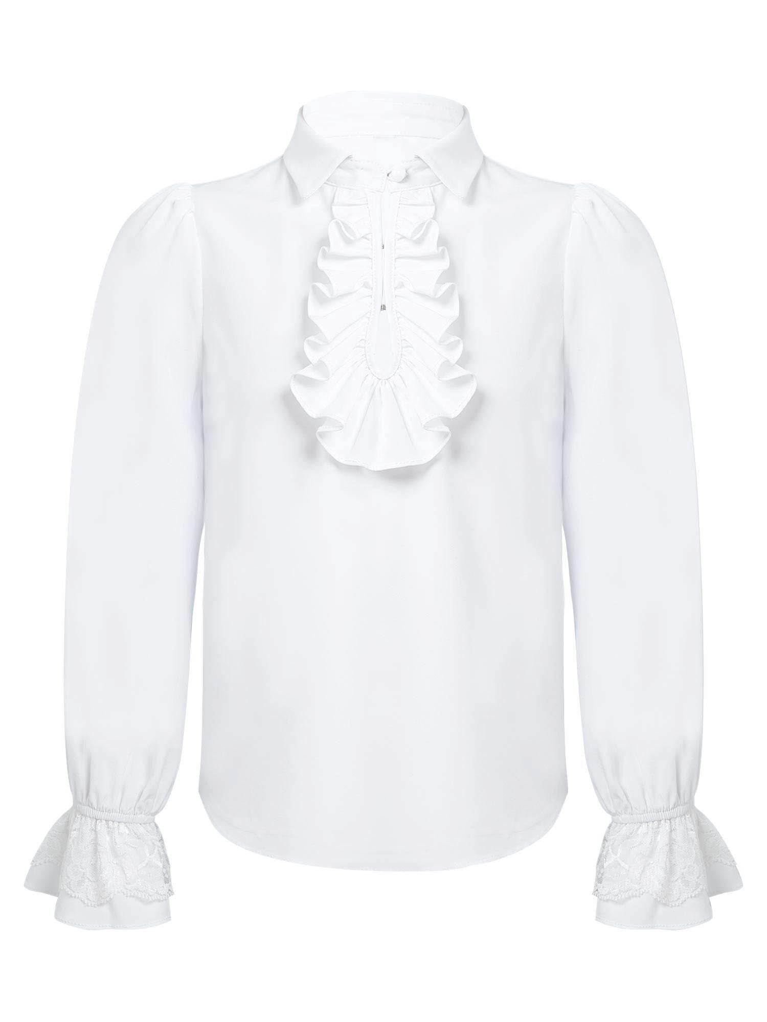 Manyakai Kids Boys Renaissance Victorian Shirts Ruffles Neck Tank Top Viking Pirate Bloom Undershirts White 12