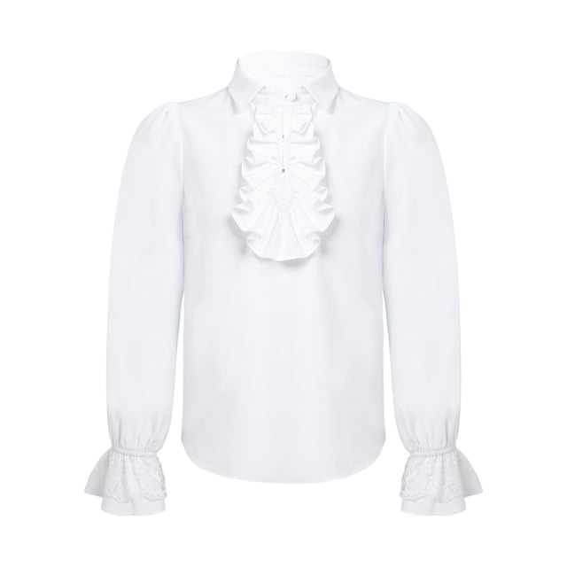RUNQHUI Garçons Enfants Chemises Renaissance Victorienne Col à Volants Débardeur Viking Pirate Fleur Maillots de Corps Blanc 12