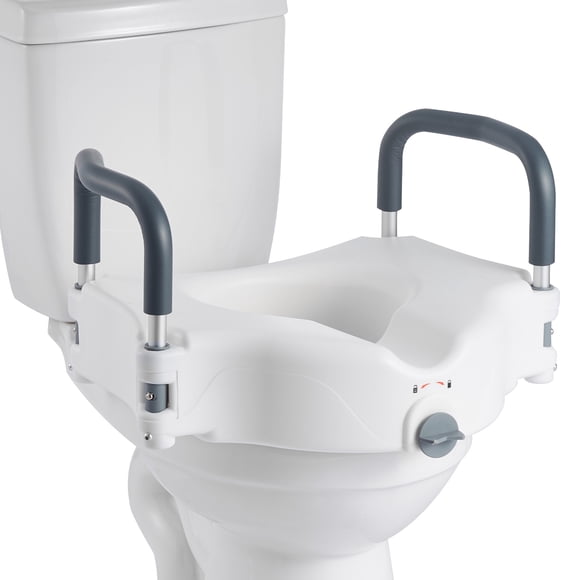 VEVOR Siège de Toilette Surélevé avec Accoudoirs, Capacité de Charge de 300 Lb, Hauteur de Levage de 5 Pouces, Rehausseur de Siège de Toilette Surélevé pour Commode Élargie avec Poignées Rembourrées pour Aînés, Personnes Âgées, Handicapés, Personnes Handicapées et Adultes