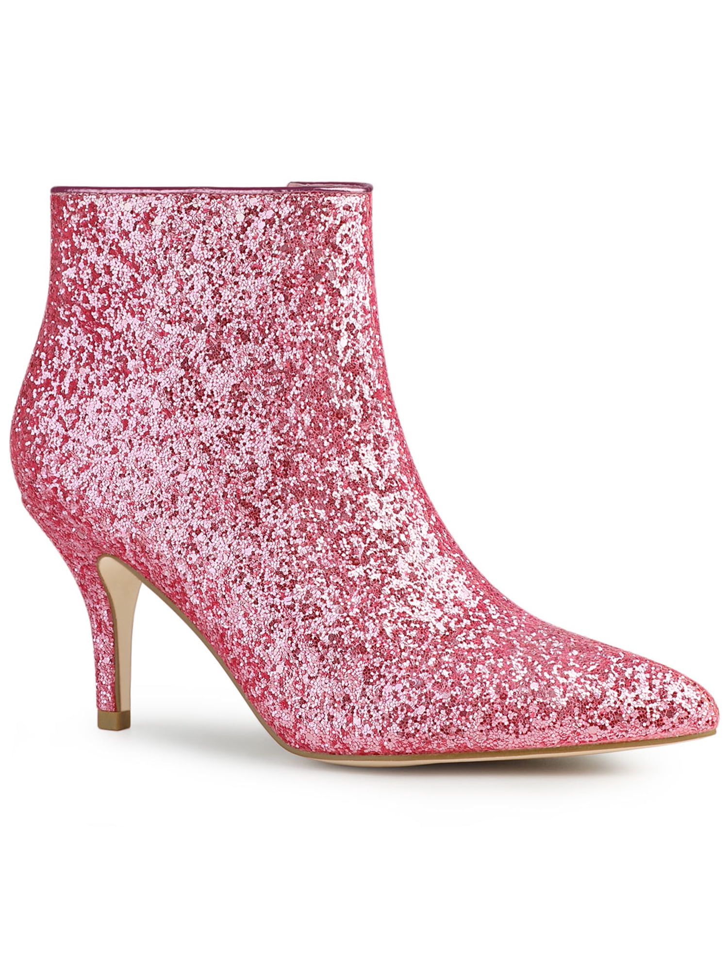 Unique Bargains Women's Glitter Point Toe Stiletto Heels Ankle Boots