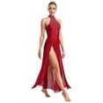 thumbnail image 4 of iefiel Robe de Danse Lyrique pour Femmes Sans Manches avec Strass Scintillants Fendue Robe Maxi Tenue de Danse de Salon Bourgogne TG, 4 of 6