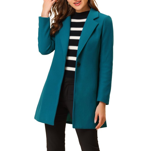 INSPIRE CHIC Manteau Long Classique pour Femme à Revers Cranté, Manches Longues, P Bleu Lac