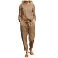 thumbnail image 1 of Kcodviy Women's Solid Color Linen Pant Suits for Women Loose Top and Drawstring Pant Suit for Mother of The Bride Linen Long Pants Set Party Outfit Outfits, 1 of 6