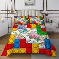thumbnail image 1 of YST Kids Building Blocks Queen Bedspread Set Geometric Brick Quilt Set for Girls Boys, Wild Butterfly Coverlet Set Chic Hydrangeo Floral Bedding Set, Spring Flower Bed Cover, 1 of 3