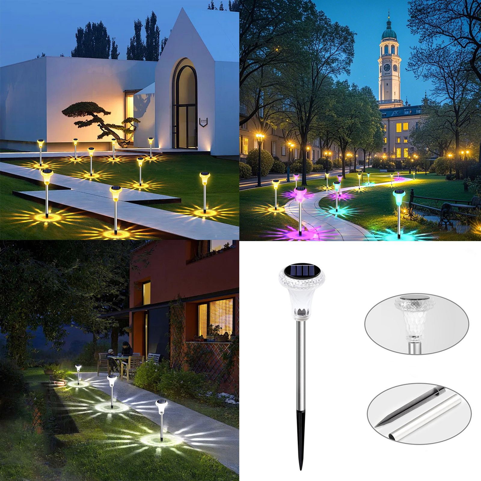 RRJ 2Pcs Solar Ground Lights Outdoor Waterproof, Solar Powered Garden Lights for Lawn Patio Pathway, Decorative Landscape Lighting, 29.5cm Tall White Warm Colorful LED Solar Light