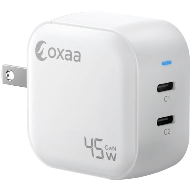 OXAA USB-C 45W GaN 2-Port Fast Wall Charger – with Power Delivery 3.0, Compact Type-C Adapter, Compatible with iPhone, Samsung Galaxy, iPad & USB-C Enabled Devices