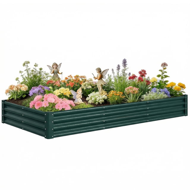 Outsunny Jardinière Surélevée Galvanisée 8x4x1 Pi, Fond Ouvert, Vert