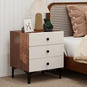 Toytexx Nightstand with Charging Station, 3-Drawer Wood Bedside Table with Leather-Style Fronts, AC Outlet, USB & Type-C Ports, Modern End Table for Bedroom, Living Room, or Apartment