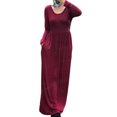thumbnail image 2 of UKAP Ladies Dress Crew Neck Maxi Dresses Solid Color Swing Party Wine Red XS, 2 of 8