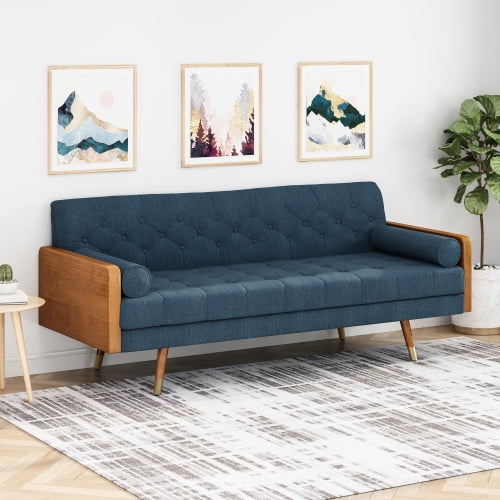 Mid-Century Modern Tufted Fabric Sofa (Brown)