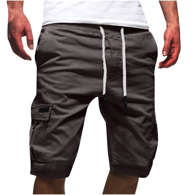 HWRETIE Men Sweatpants Solid Color Sport Shorts Loose Fit Drawstring Pants Casual Athletic Wear