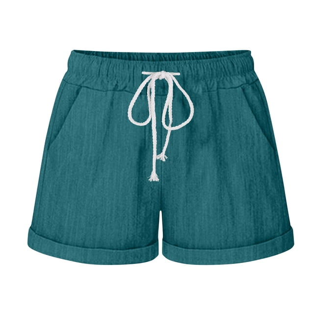 Dealovy Womens Cotton Linen Shorts Drawstring High Rise Solid Color Summer Lighjtweight Beach Shorts