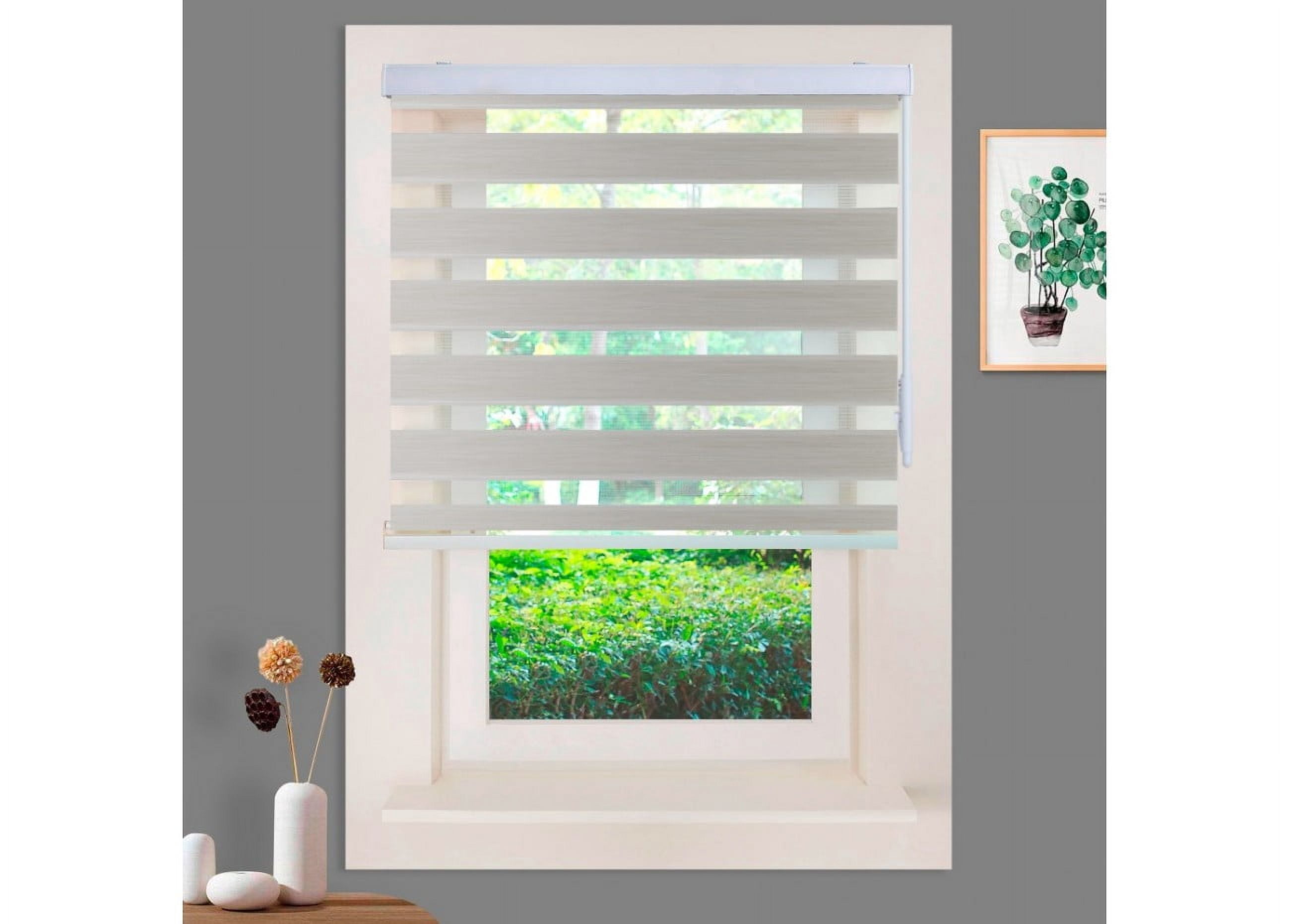 WYMO Zebra Blinds 28 x 64 INCH - Sheer Horizontal Blinds and Shades for Daytime and Nighttime - Light Filtering Roller Shades for Windows - Beige - Manual Control Stick