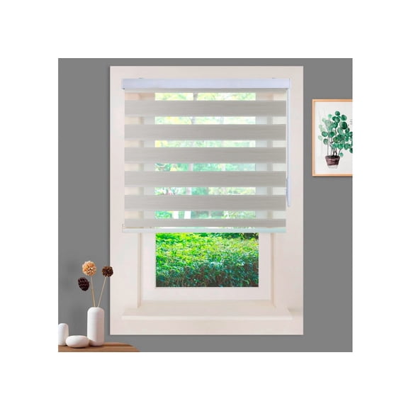 WYMO Zebra Blinds 62 x 32 INCH - Sheer Horizontal Blinds and Shades for Daytime and Nighttime - Light Filtering Roller Shades for Windows - Beige - Manual Control Stick