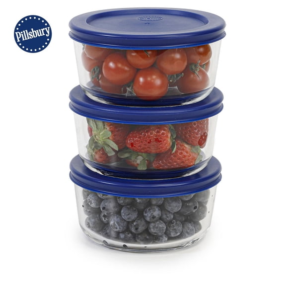 Ensemble de 6 récipients ronds en verre borosilicaté Pillsbury pour la conservation des aliments, 3 x 472 ml