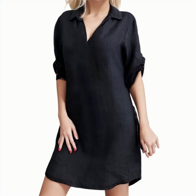 Kcodviy Robe Chemise à Col Rabattu Grande Taille pour Femmes, Robes Amples pour Femmes, Robes d'Été Unies pour Femmes, Grande Taille Décontractée, Robe Grande Taille