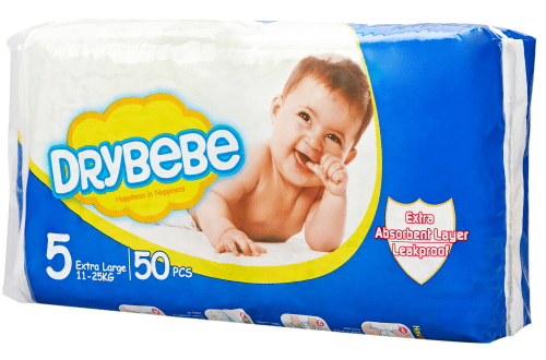 DB-1014 DryBebe #5 - Baby Diapers X-Large pack of 50 units.   / Couches Bébé X-Large paq.de 50 unités.