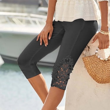 Liquidation d'Économies d'Hiver! PEZHADA Pantalons pour Femmes Décontractés, Pantalons pour Femmes, Pantalon 3/4 Aguichant Décontracté pour Femme avec Couture en Dentelle
