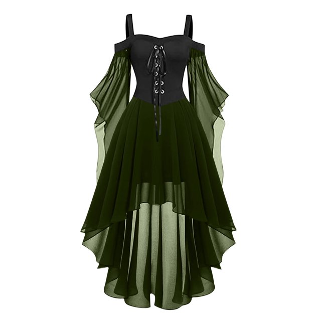 Robes Style Gothique pour Femmes Grande Taille Robe Midi Élégante avec Manches Évasées en Chiffon Tenue de Soirée Ourlet Irrégulier