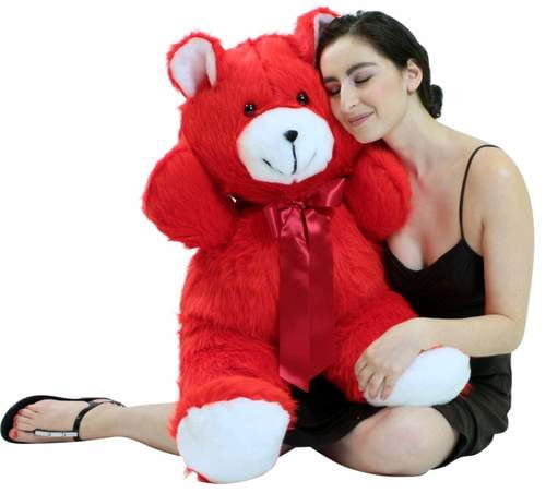 Jumbo 3 Foot Red Teddy Bear 36 Inch Soft Big Plush Cuddle Buddy Made in USA