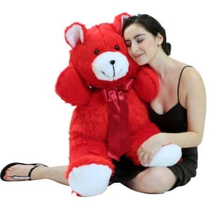 Jumbo 3 Foot Red Teddy Bear 36 Inch Soft Big Plush Cuddle Buddy Made in USA