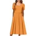 thumbnail image 4 of Robes d'Été pour Femmes 2025 Zeophrasy Robe de Vacances Décontractée pour Femmes, Fête, Quotidien, Plissée, Col Rond, Unie, Manches Courtes, avec Poche, Liquidation à Moins de 5, 4 of 9