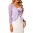 thumbnail image 1 of INSPIRE CHIC Women's Floral Lace Cardigans Tie Front Ruffled Hem Sheer Crop Bolero Shrug XS Light Purple, 1 of 6