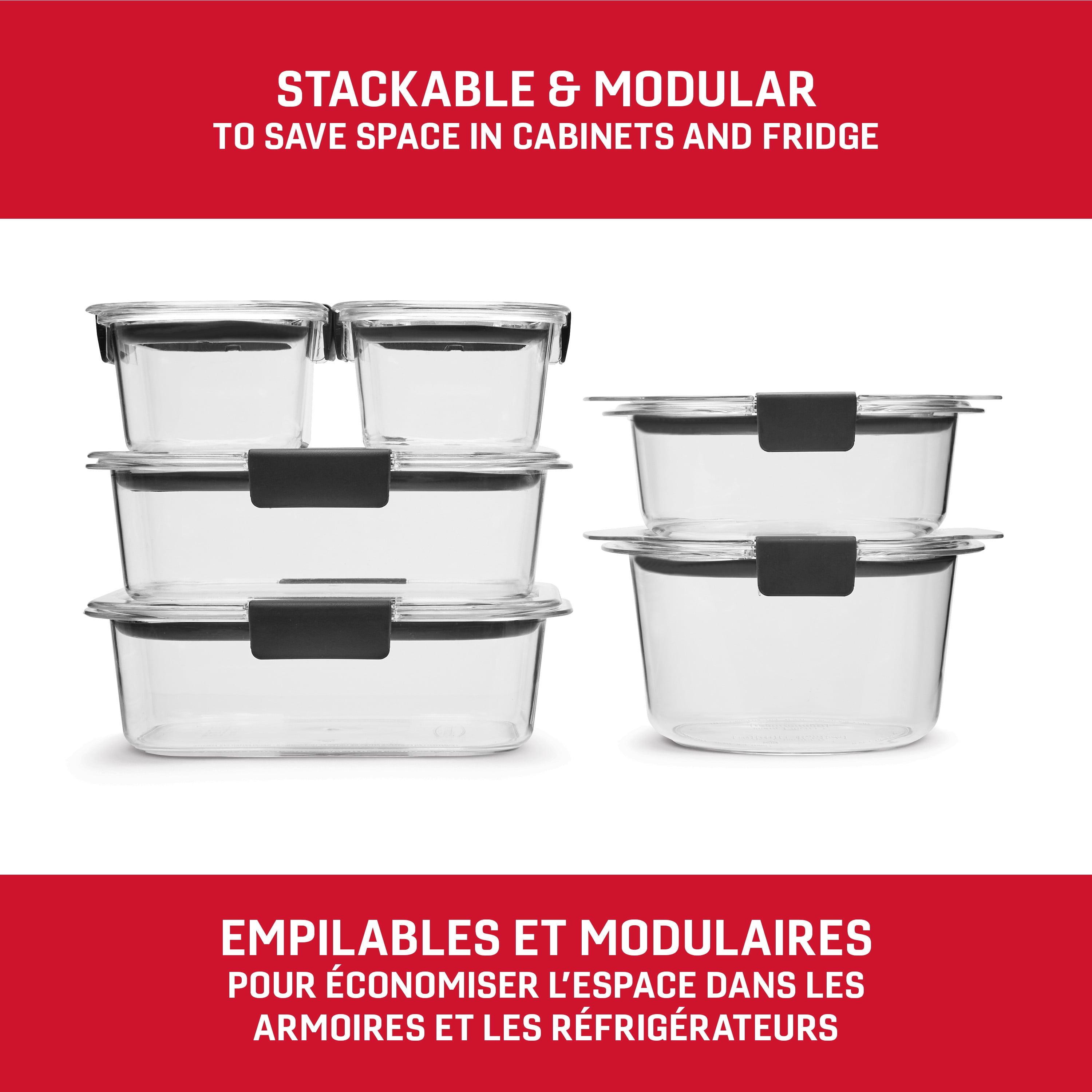 Récipients ronds de rangement pour aliments et rectangulaires Rubbermaid Brilliance, ensemble de 12 pièces