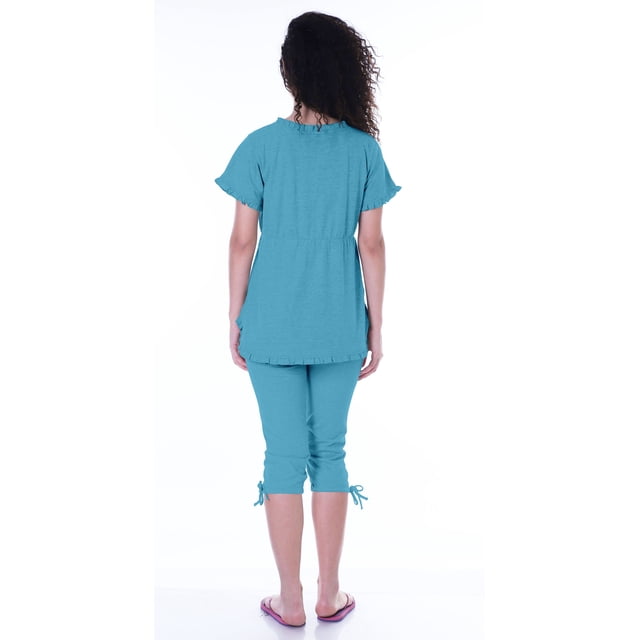 Moomaya Ensemble de Nuit pour Femmes Capri en Coton Vêtements de Nuit 2 Pcs Chemises de Nuit