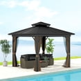 thumbnail image 2 of Outsunny Gazebo Extérieur 3 m x 3 m à Toit Rigide en Aluminium, Brun Foncé, 2 of 10