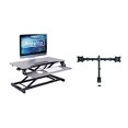 thumbnail image 1 of Rocelco Convertisseur de Bureau Assis-Debout avec Support Double pour Moniteur - Rehausseur de Table de 31,5 Pouces avec Support pour Tablette, Poste de Travail à Hauteur Réglable - Plateau de Clavier Profond pour Portable - Gris (R VADRG-DM2), 1 of 5