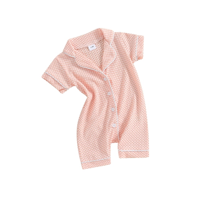 xiaxaixu Baby Boys Girls Jumpsuits Short Sleeve Lapel Collar Button Down Textured Rompers Newborn Pajamas