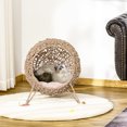 thumbnail image 2 of PawHut Rattan Cat House, Elevated Pet Bed for Indoor Cats, Natural Wood, 2 of 10