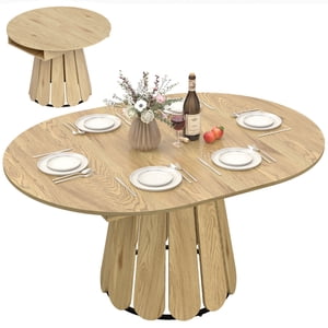 HOMCOM 43"-59" Extendable Dining Table Round to Oval Kitchen Table Natural