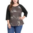 thumbnail image 3 of GRACE & GRANDEUR Women's Plus 3/4 Sleeve Floral Workout Winter Tops, 3 of 6