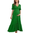 thumbnail image 1 of XiYing Robes d'Été pour Femmes, Robe de Maternité Unie à Manches Courtes à Volants pour Photographie de Soirée, Style Moulant à Col en V (P-2TG),, 1 of 7