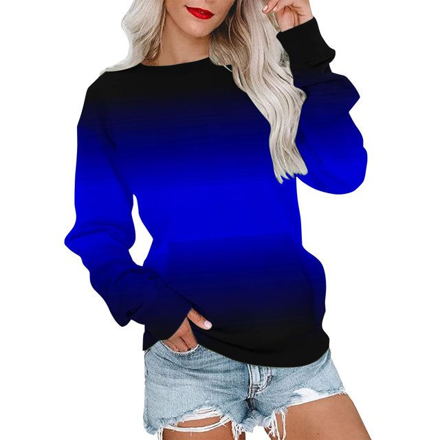 Pisexur Chandails en Molleton pour Femmes 2024 Couleur Dégradée Col Rond Chandails en Molleton Manches Longues pour Femmes Décontracté Ample Surdimensionné Chandail à Capuchon Pull Tops Mode Vêtements d'Automne avec Poche
