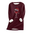 thumbnail image 1 of IROINID Liquidation Chandail de Noël pour Femmes Imprimé Manches Régulières Automne Hiver Ample Vacances Détente Manches Col Rond Chemise Hauts, Bourgogne, 1 of 5